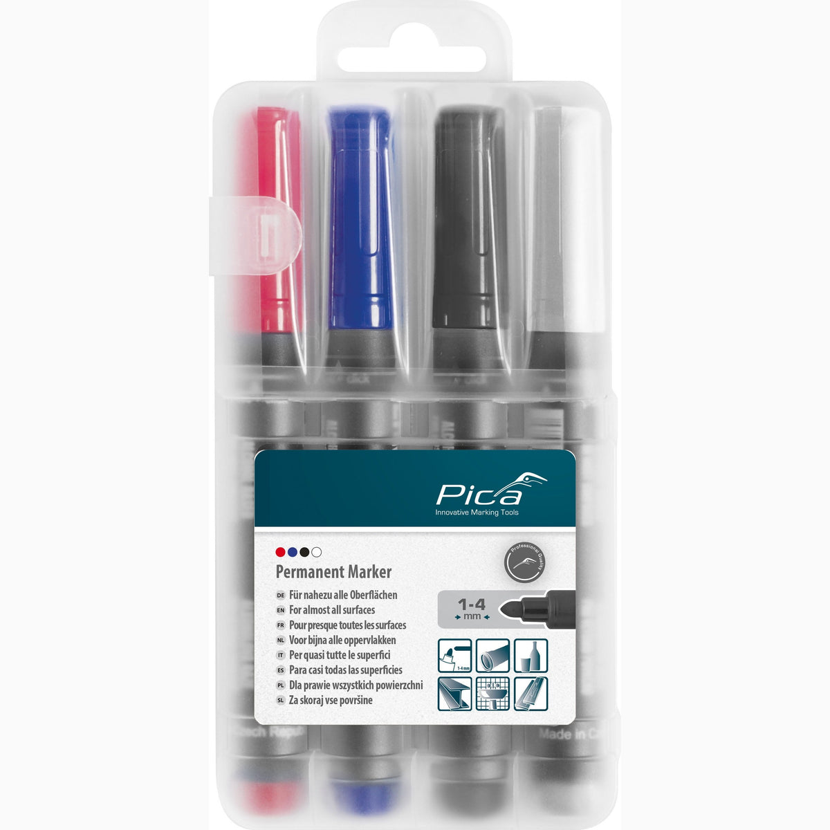Pica Classic 520 Permanent Marker 4er-Set in Schwarz, Rot, Blau und Weiß