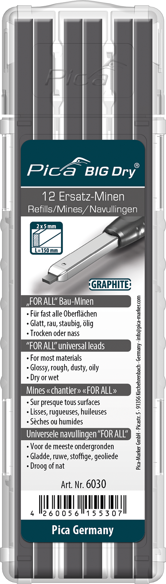 Pica BIG Dry Ersatzminen 6030 Graphit 2B