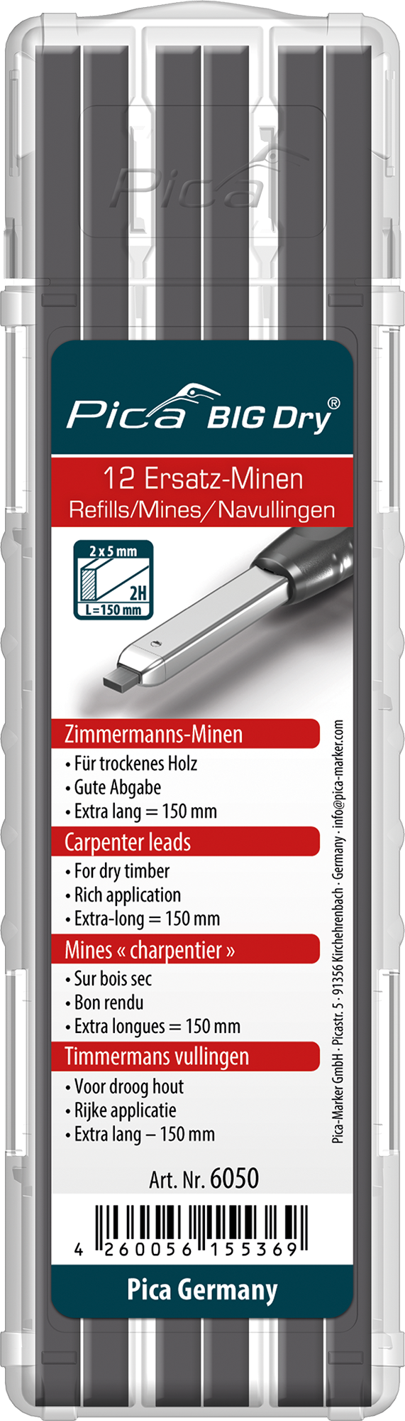 Pica BIG Dry Zimmermannsminen 6050 Graphit 2H